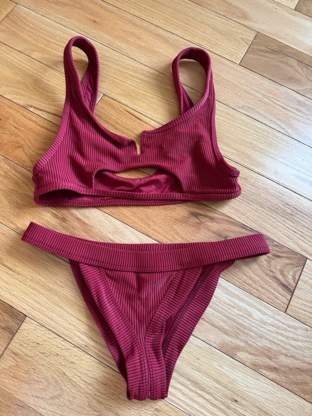 Frankie's Bikinis Ribbed Burgundy Two-Piece Bikini Set Classic NWOT - Picture 6 of 6